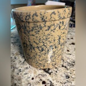 Vintage Roseville Ohio Blue Sponge Ware Kitchen Utensil Crock Ransbottom RRP Co.